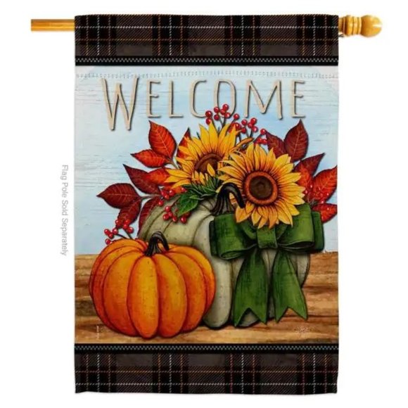 Pumpkin Bouquet Fall Ttime Harvest Autumn Floral Decor Flag House Flag 28" x 40" - Picture 1 of 2